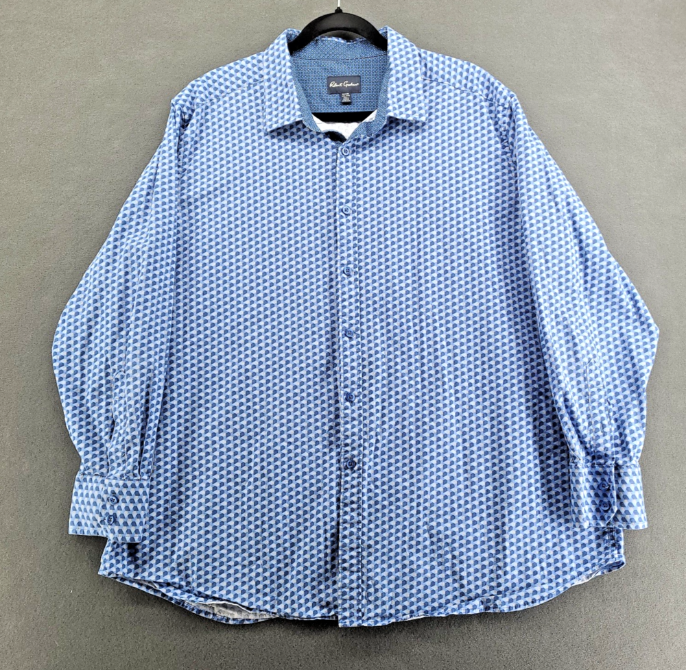 Robert Graham Shirt Blue Geometric Stretch Mens XXL 18x34/35 Flip Cuff